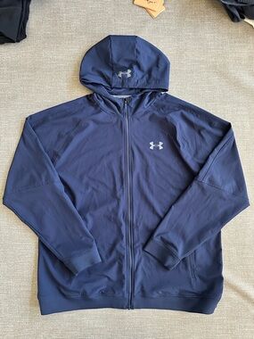 Under Armour ColdGear Hooded Full Zip Jacket Navy Blue XXL Loose Fit